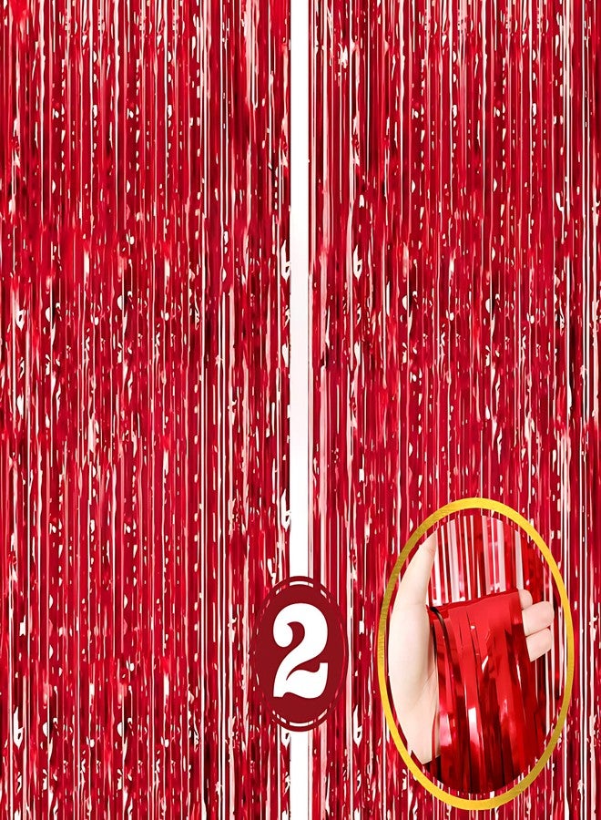 Flyloons Red Foil Curtains for Birthday Decoration items Pack of 2 Baby shower Anniversary, Marriage, Bachelorette Party celebration theme - Image 1